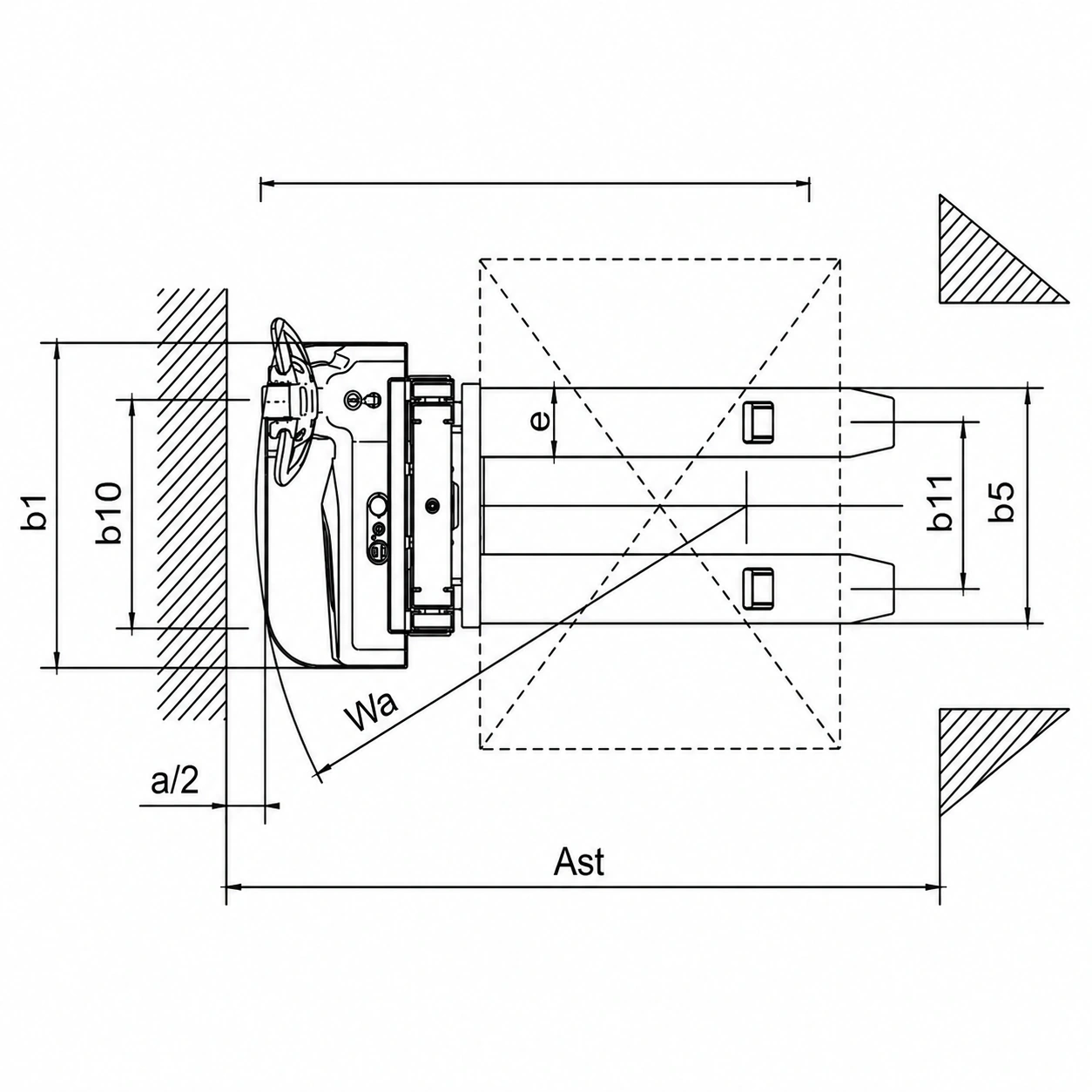 Detaljert teknisk tegning for elektrisk ledestabler EVV10B, EVV12B og EVV15B