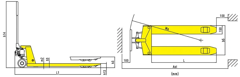 Måltegning for manuell palletruck RPV2000E 2000 kg