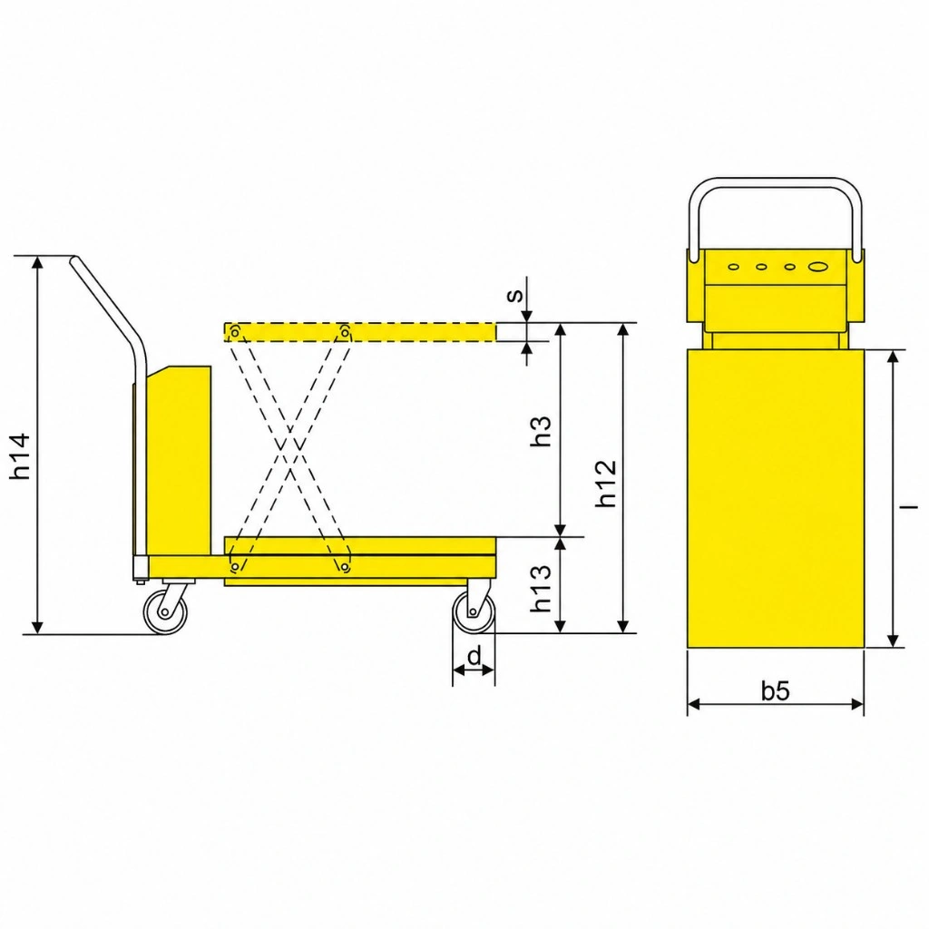 Mål for semielektrisk mobilt sakseløftebord PMPS500 500 kg